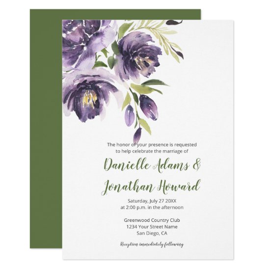 Purple Lavender Peonies Greenery Floral Wedding Invitation