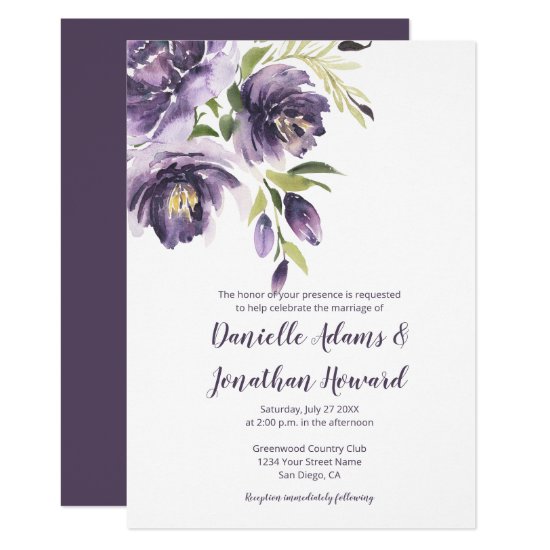 Purple Lavender Peonies Greenery Wedding Invitation