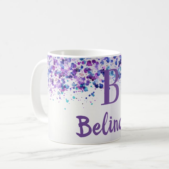Purple Lavender personalized Name Monogram Coffee Mug (Front Left)