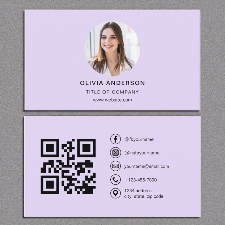 Purple Lavender Photo With QR Code Social Media Business Card