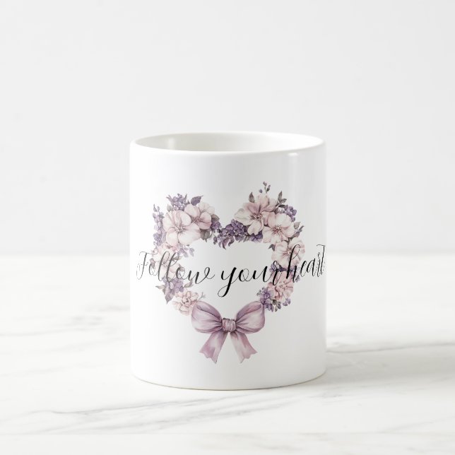Purple Lavender Pink Floral Heart Wreath Coffee Mug (Center)