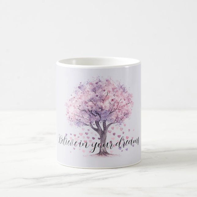 Purple Lavender Pink Floral Hearts Tree Coffee Mug (Center)