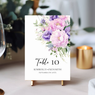 Purple Lavender Pink Floral Table Wedding Sign Number