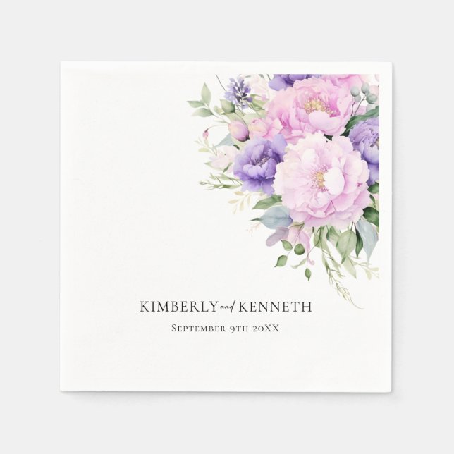 Purple Lavender Pink Floral Thank You Wedding  Napkins (Front)