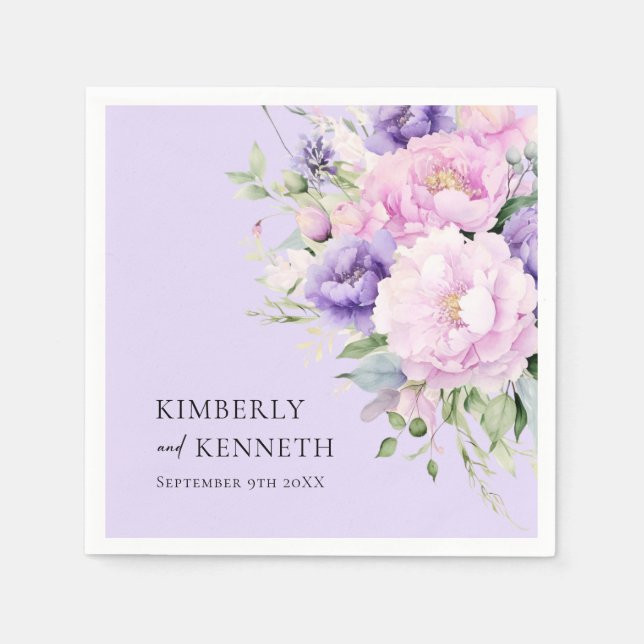Purple Lavender Pink Floral Thank You Wedding  Napkins (Front)