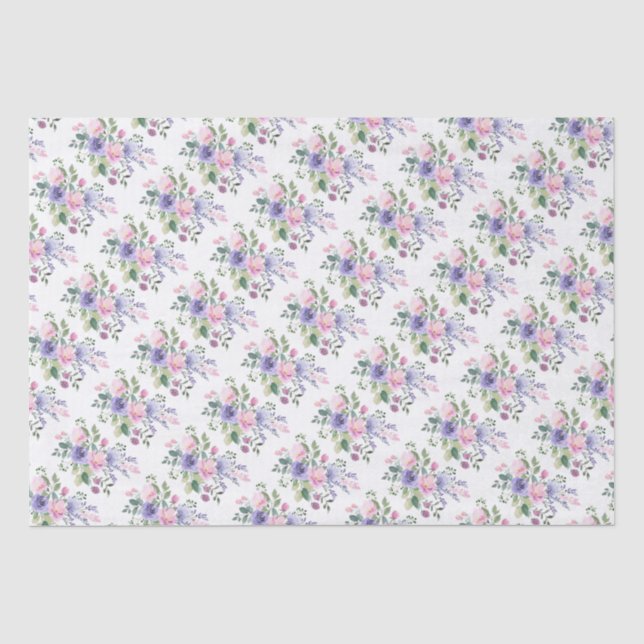 Purple Lavender Pink Floral Wedding Tissue Paper (Front)