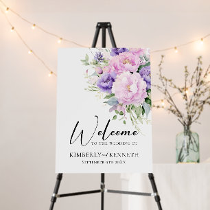 Purple Lavender Pink Floral Wedding Welcome Foam Board