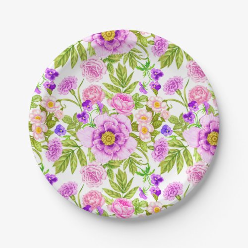 Purple Lavender Pink Flower Pattern Paper Plates