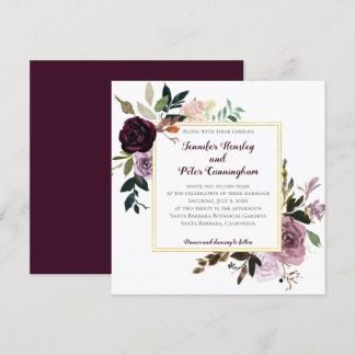 Purple Lavender Pink Gold Floral | Square Wedding Invitation