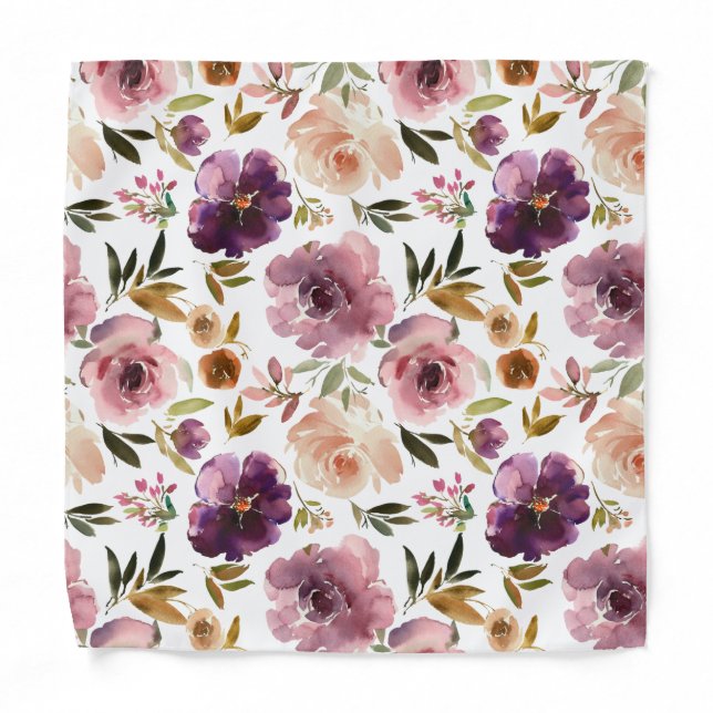 Purple Lavender Pink Roses Floral Pocket Square Bandana (Front)
