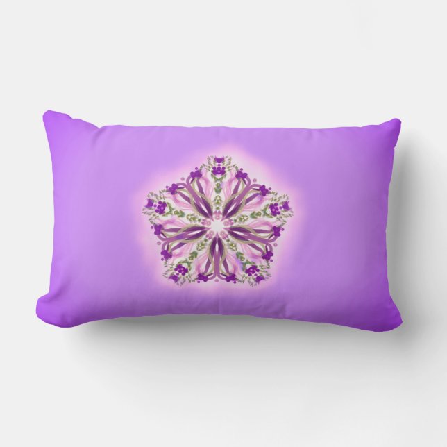 *~* Purple Lavender & Pink  Star Ribbon Mandala Lumbar Pillow (Front)