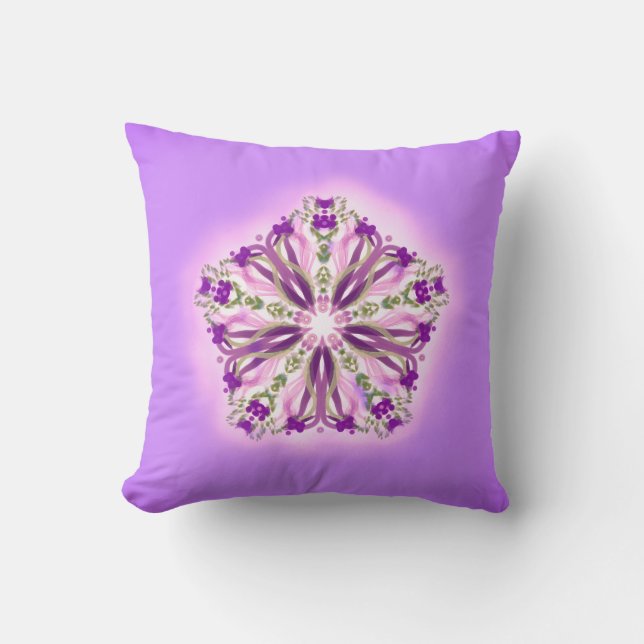 *~* Purple Lavender & Pink  Star Ribbon Mandala Throw Pillow (Front)