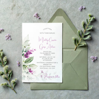 Purple Lavender Plant & Green Background Wedding Invitation