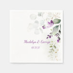 Purple Lavender Plant &amp; Light Green Floral Wedding Napkins