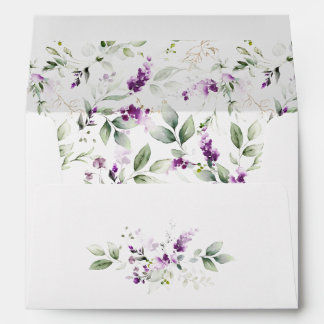 Purple Lavender Plant & Pale Green Floral Wedding Envelope
