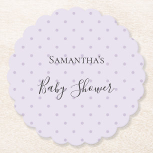 Purple Lavender Polka Dots Baby Shower Invitation Paper Coaster