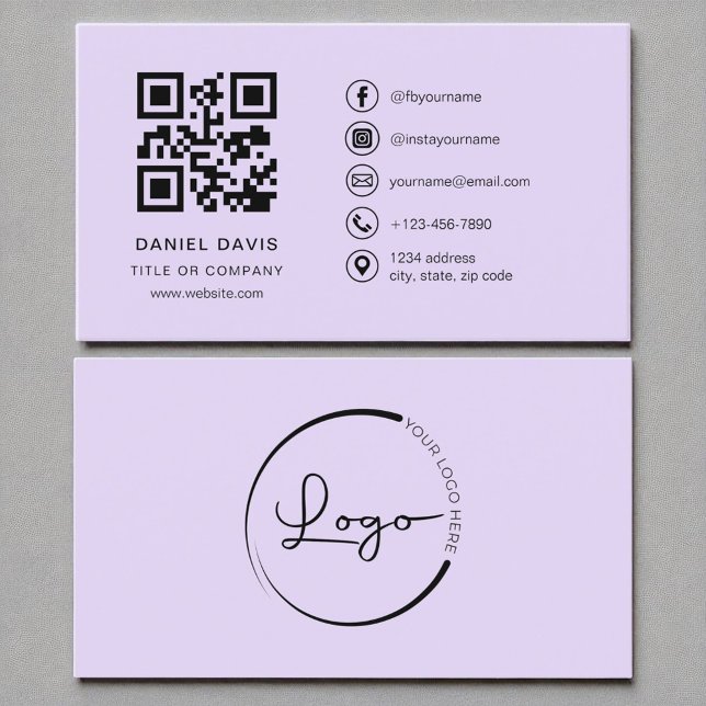 Purple Lavender Professional Company Logo QR Code  Business Card (Creator Uploaded)