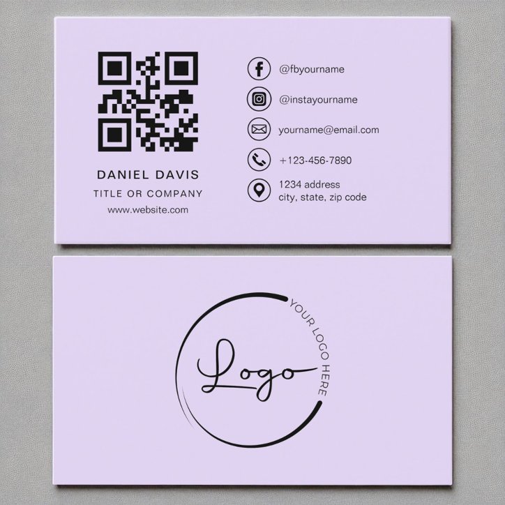 Purple Lavender Professional Company Logo QR Code Business Card