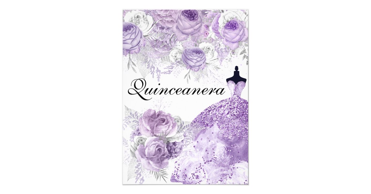 Purple Lavender Rose Dress Quinceanera Invite Zazzle Com
