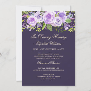 Purple Lavender Rose Floral Memorial Service Invitation