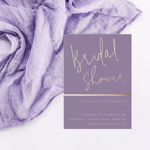 Purple Lavender  Rose Gold Bridal Shower Foil Invitation