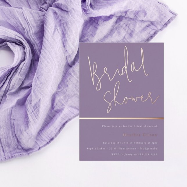 Purple Lavender & Rose Gold Bridal Shower Foil Invitation (Creator Uploaded)