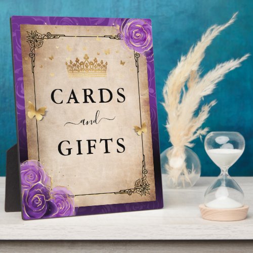 Purple Lavender Rose Gold Cards and Gifts Sign Plaque