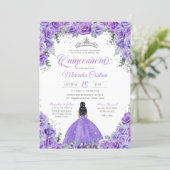 Purple Lavender Rose Silver Tiara Quinceanera Invitation (Standing Front)
