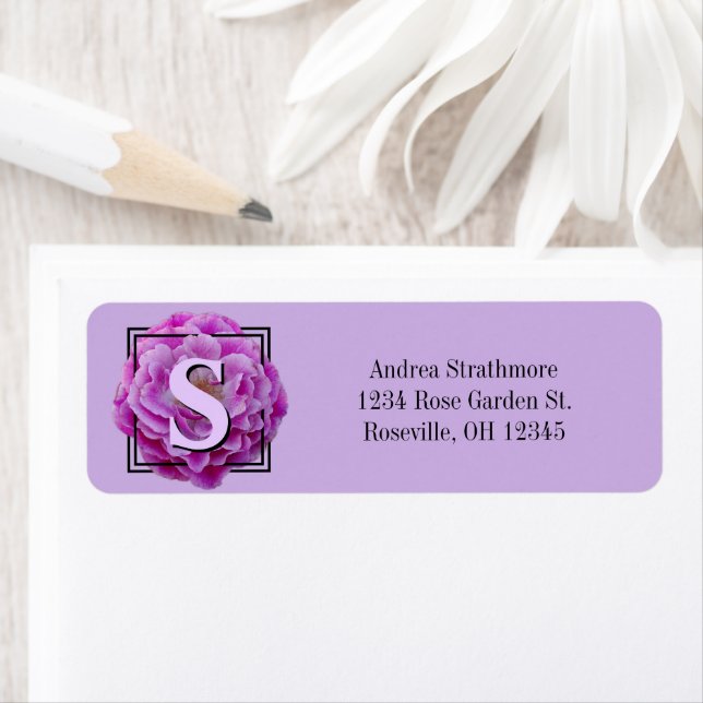 Purple & Lavender Rose / Square Frame / Monogram / Label (Insitu)