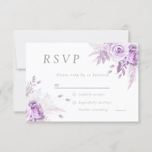 Purple Lavender Roses Elegant Wedding RSVP Card