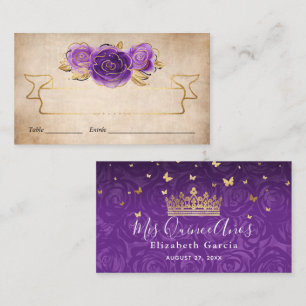 Purple Lavender Roses Gold Crown Elegant Escort Place Card