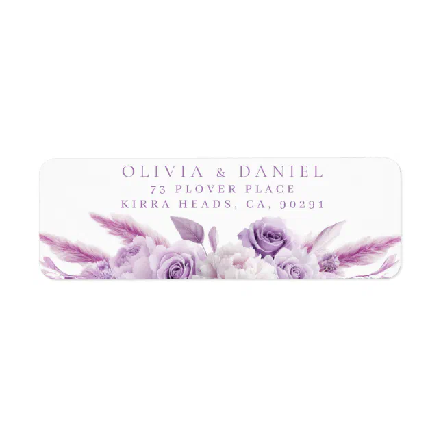 Purple Lavender Roses Wedding Return Address Label | Zazzle