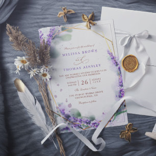 Purple Lavender Rustic Floral Elegant Wedding Invitation