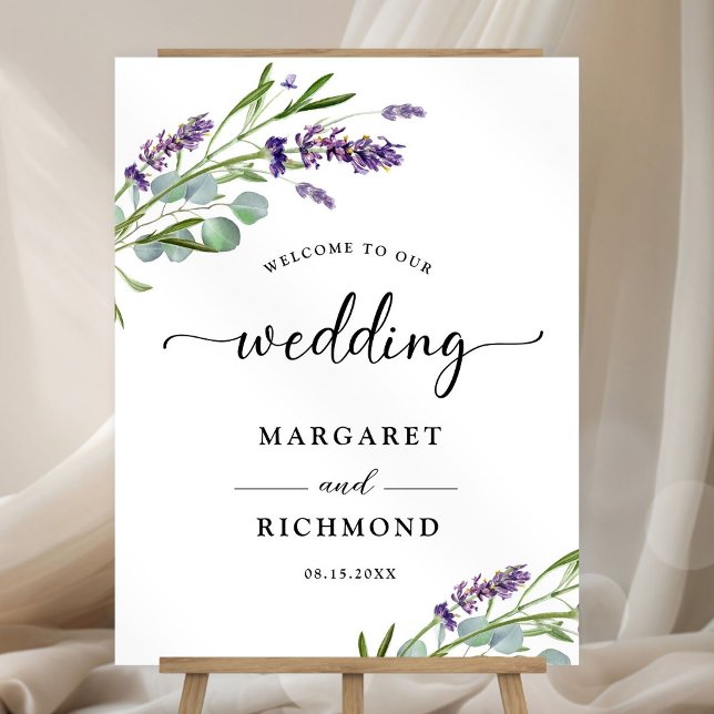 Purple Lavender Rustic Floral Wedding Welcome Foam Board (Creator Uploaded)