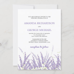Purple lavender rustic rural modern floral wedding invitation