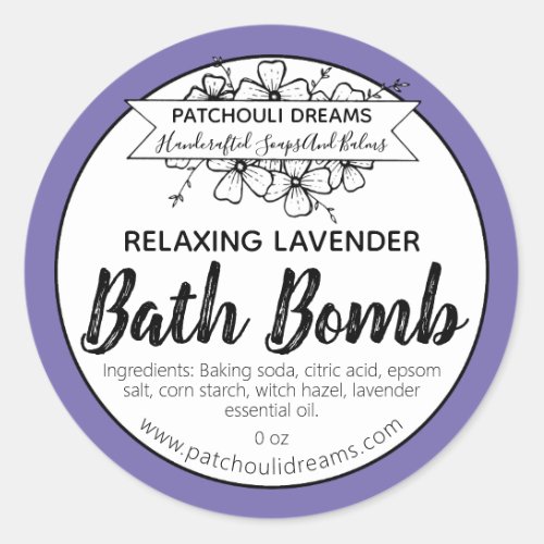 Purple Lavender Scented Relaxing Bath Bomb Classic Round Sticker