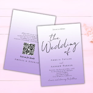 Purple Lavender Script Elegant QR Code Wedding Invitation