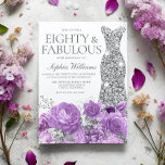 Purple Lavender & Silver 80th Birthday Party Invitation<br><div class="desc">Purple Lavender & Silver 90th Birthday Party Invitation - 80 and Fabulous Invitation

See matching collection in Niche and Nest Store</div>