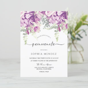 Purple Lavender & Silver Floral Quinceanera Party Invitation