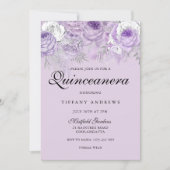 Purple Lavender Silver Flowers Quinceanera Party Invitation (Front)