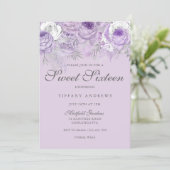 Purple Lavender Silver Flowers Sweet 16 Invite (Standing Front)