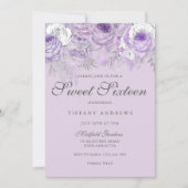 Purple Lavender Silver Flowers Sweet 16 Invite (Front)