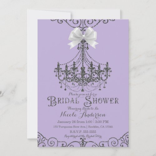 Purple Lavender  Silver White Bow Bridal Shower Invitation