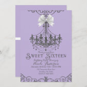 Purple Lavender Silver White Bow Sweet 16 Sixteen Invitation (Front/Back)