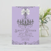 Purple Lavender Silver White Bow Sweet 16 Sixteen Invitation (Standing Front)