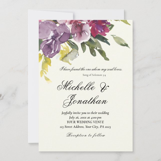 Purple Lavender Simple Floral Christian Wedding Invitation (Front)