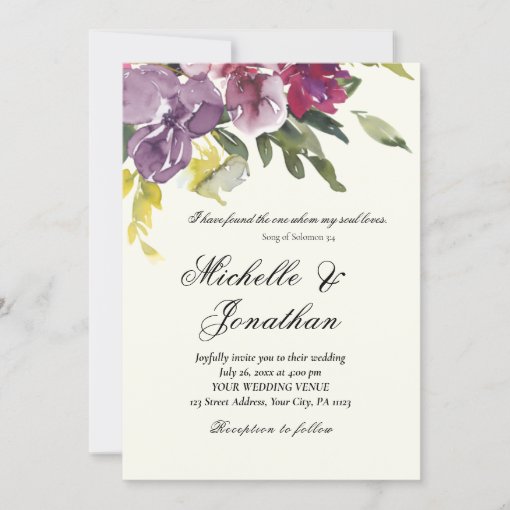 Purple Lavender Simple Floral Christian Wedding Invitation 