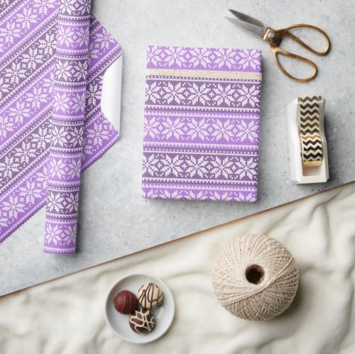 Purple Lavender Snowflake Knit Sweater Pattern Wrapping Paper