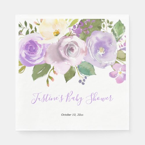 Purple lavender spring floral baby shower napkins