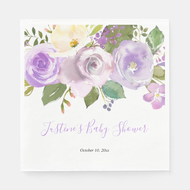 Purple lavender spring floral baby shower napkins (Front)